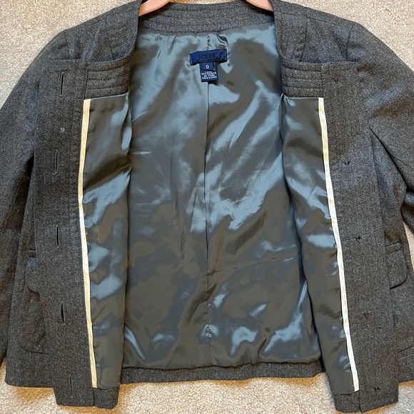 J. Crew Gray 100% Wool Cropped Blazer Jacket Size 0 - Picture 9 of 9